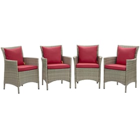 4 Modway Furniture Conduit Light Gray Red Outdoor Patio Dining Armchairs