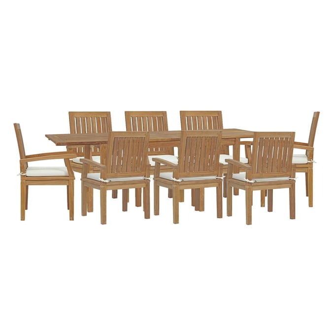 Modway Furniture Marina Natural White 9pc Outdoor Dining Set with Arm Chair EEI-4034-NAT-WHI-SET