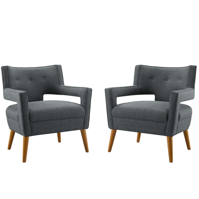 2 Modway Furniture Sheer Gray Fabric Armchairs EEI-4082-GRY