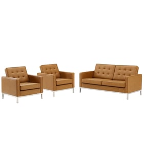 Modway Furniture Loft Silver Tan Faux Leather 3pc Living Room Set