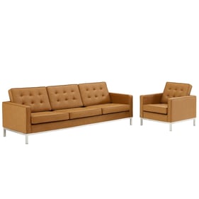 Modway Furniture Loft Silver Tan Faux Leather Sofa and Armchair Set