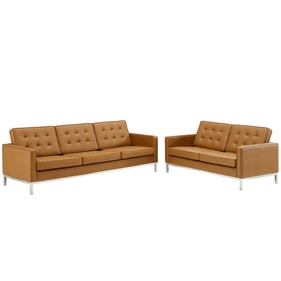 Modway Furniture Loft Silver Tan Faux Leather Sofa and Loveseat Set