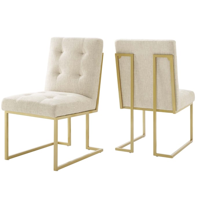 2 Modway Furniture Privy Gold Beige Fabric Dining Chairs EEI-4151-GLD-BEI