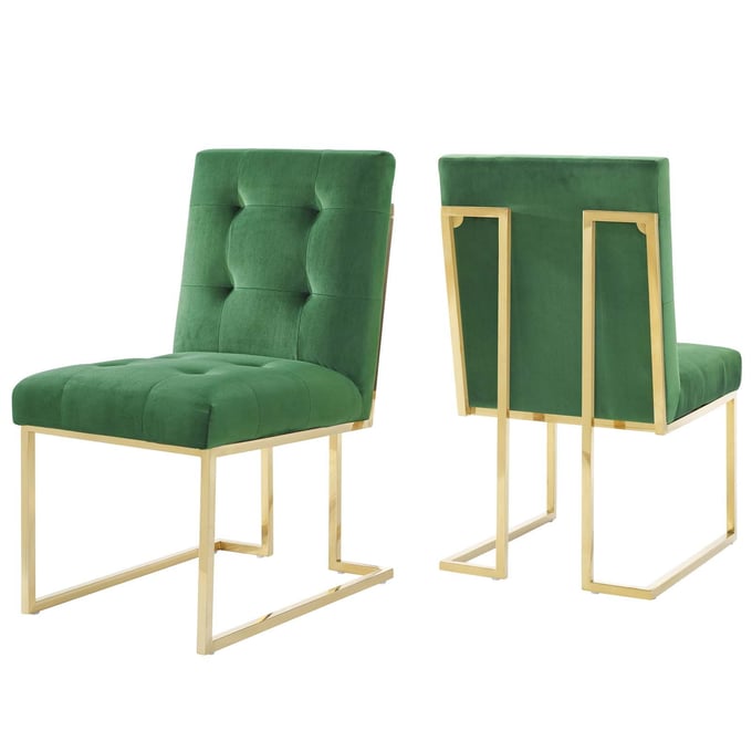 2 Modway Furniture Privy Gold Emerald Velvet Dining Chairs EEI-4152-GLD-EME