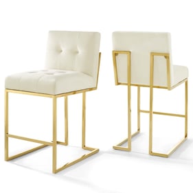 2 Modway Furniture Privy Gold Ivory Velvet Counter Stools