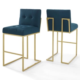 2 Modway Furniture Privy Gold Azure Velvet Bar Stools