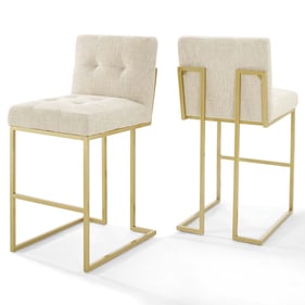 2 Modway Furniture Privy Gold Beige Velvet Bar Stools