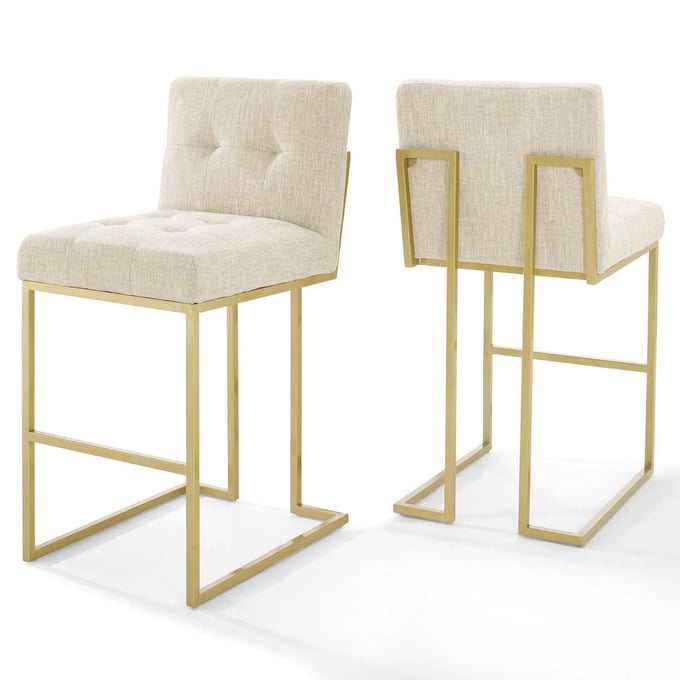 2 Modway Furniture Privy Gold Beige Velvet Bar Stools EEI-4157-GLD-BEI