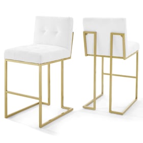 2 Modway Furniture Privy Gold White Velvet Bar Stools