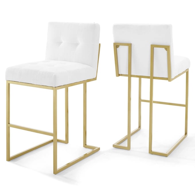 2 Modway Furniture Privy Gold White Velvet Bar Stools EEI-4157-GLD-WHI