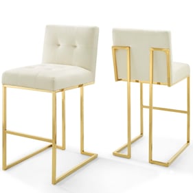 2 Modway Furniture Privy Gold Ivory Velvet Bar Stools