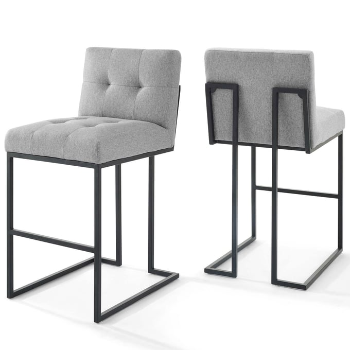 2 Modway Furniture Privy Black Light Gray Fabric Bar Stools EEI-4159-BLK-LGR