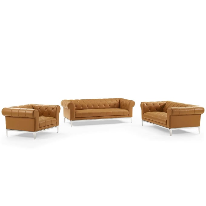 Modway Furniture Idyll Tan Leather 3pc Living Room Set EEI-4190-TAN-SET