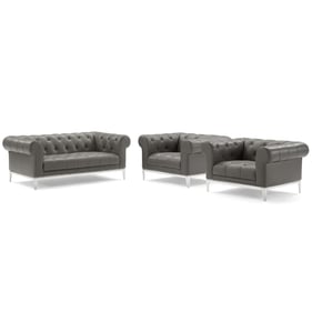 Modway Furniture Idyll Gray Leather Tufted 3pc Living Room Set