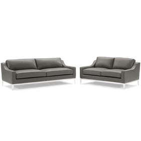 Modway Furniture Harness Gray Leather Sofa and Loveseat Set