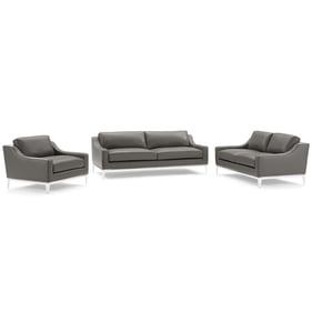 Modway Furniture Harness Gray Leather 3pc Living Room Set with Sofa