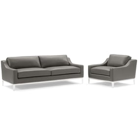 Modway Furniture Harness Gray Leather Sofa and Armchair Set