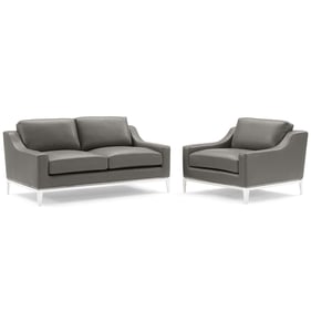 Modway Furniture Harness Gray Leather Loveseat and Armchair Set