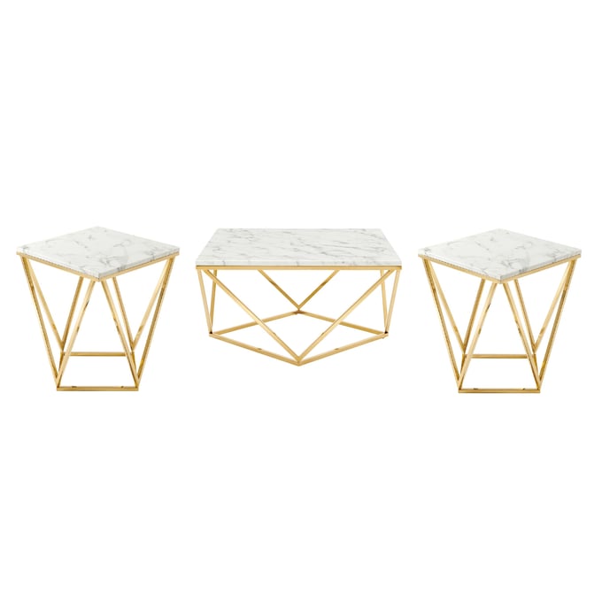 Modway Furniture Vertex Gold White 3pc Coffee Table Set EEI-420-GLD-WHI-OCT-S1