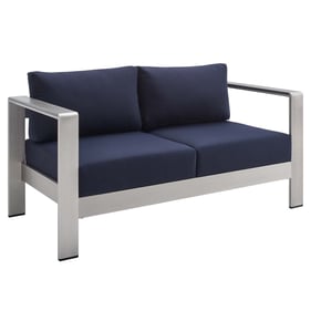 Modway Furniture Shore Silver Navy Fabric Outdoor Patio Loveseat