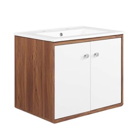 Modway Furniture Transmit Walnut White 24 Inch Wall Mount Bathroom Vanity