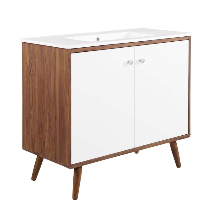 Modway Furniture Transmit Walnut White 36 Inch Bathroom Vanity EEI-4435-WAL-WHI