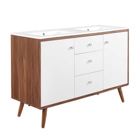 Modway Furniture Transmit Walnut White 48 Inch Double Sink Bathroom Vanity