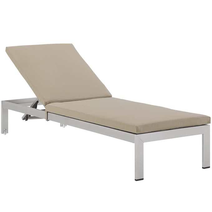 Modway Furniture Shore Silver Beige Outdoor Patio Chaise with Cushions EEI-4501-SLV-BEI