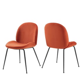 2 Modway Furniture Scoop Black Orange Velvet Dining Chairs