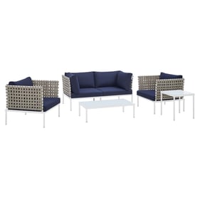 Modway Furniture Harmony Tan Navy 5pc Outdoor Patio Seating Set