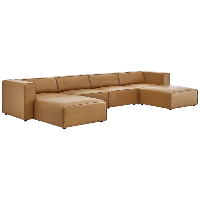 Modway Furniture Mingle Tan Leather 6pc Sectional with Ottoman EEI-4794-TAN