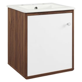 Modway Furniture Transmit Walnut White 18 Inch Wall Mount Bathroom Vanity