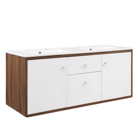 Modway Furniture Transmit Walnut White 48 Inch Bathroom Vanity