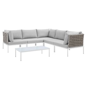 Modway Furniture Harmony Tan Gray 6pc Outdoor Patio Sectional Sofa Set