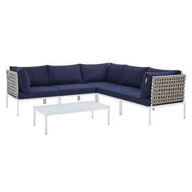 Modway Furniture Harmony Tan Navy 6pc Outdoor Patio Sectional Sofa Set