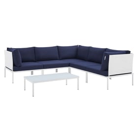 Modway Furniture Harmony White Navy 6pc Outdoor Patio Sectional Sofa Set