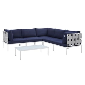 Modway Furniture Harmony Gray Navy 6pc Outdoor Patio Sectional Sofa Set