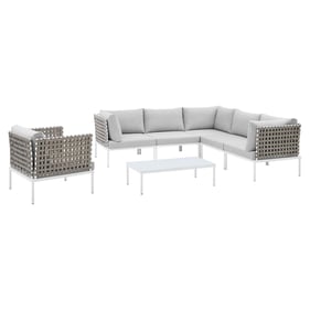 Modway Furniture Harmony Tan Gray 7pc Outdoor Patio Sectional Sofa Set