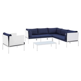 Modway Furniture Harmony White Navy 7pc Outdoor Patio Sectional Sofa Set