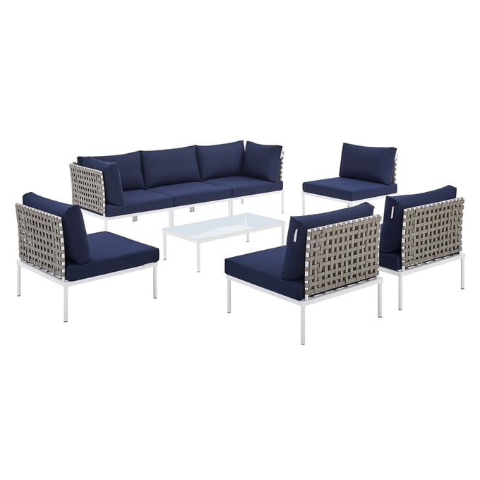 Modway Furniture Harmony Navy Tan 8pc Outdoor Patio Sectional Sofa Set EEI-4939-TAN-NAV-SET