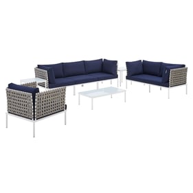 Modway Furniture Harmony Tan Navy 8pc Outdoor Patio Seating Set