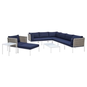 Modway Furniture Harmony Tan Navy 10pc Outdoor Patio Sectional Sofa Set