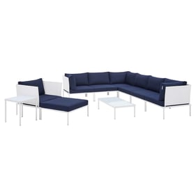 Modway Furniture Harmony White Navy 10pc Outdoor Patio Sectional Sofa Set