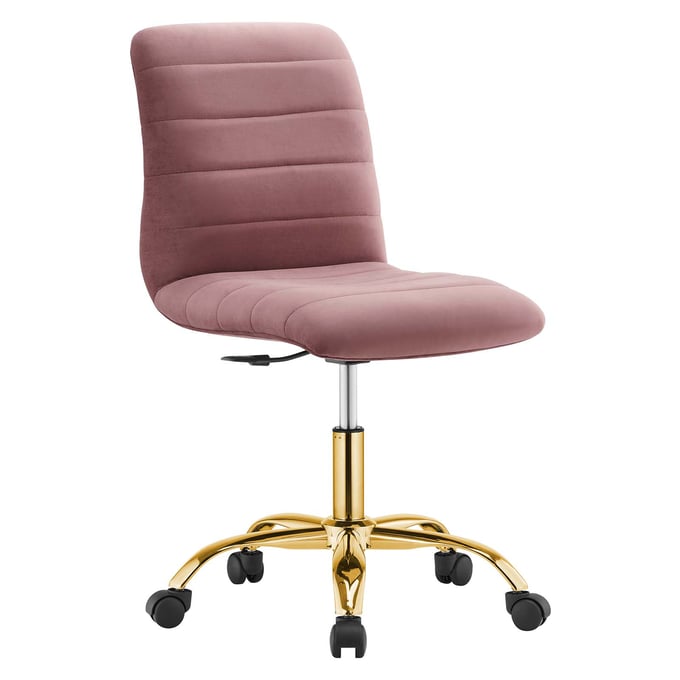 Modway Furniture Ripple Gold Dusty Rose Velvet Armless Office Chair EEI-4972-GLD-DUS