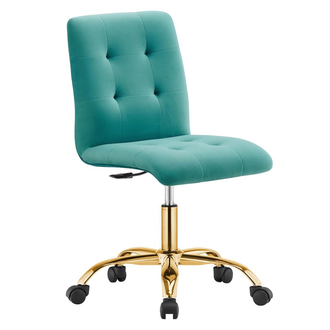 Modway Furniture Prim Gold Teal Velvet Armless Office Chair EEI-4973-GLD-TEA