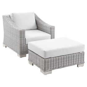 Modway Furniture Conway White Outdoor Patio Armchair and Ottoman Set