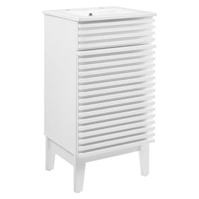 Modway Furniture Render White Adjustable Shelf 18 Inch Bathroom Vanity Cabi...