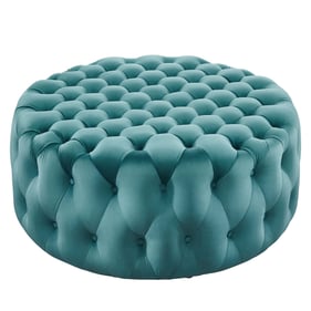 Modway Furniture Amour Sea Blue Tufted Button Large Round Ottoman