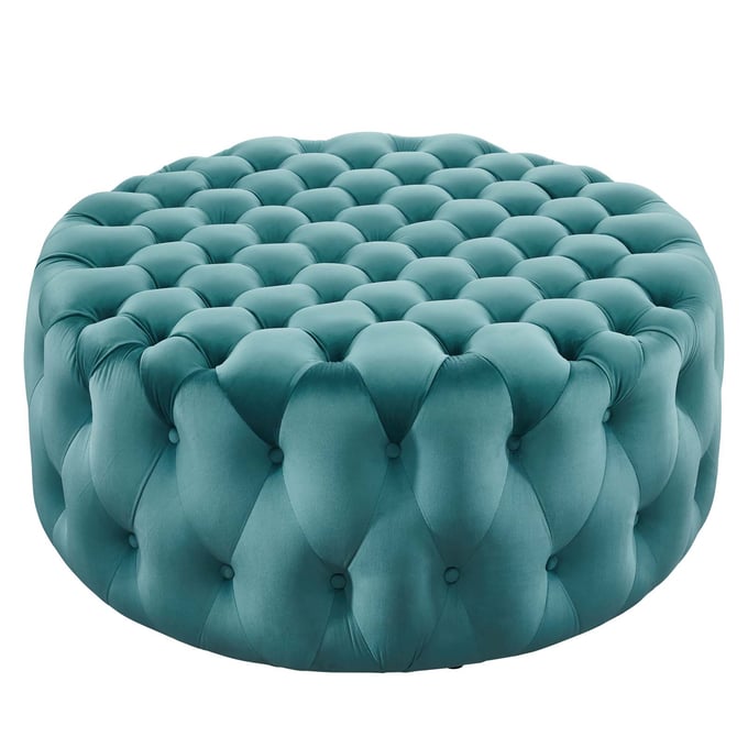 Modway Furniture Amour Sea Blue Tufted Button Large Round Ottoman EEI-5469-SEA