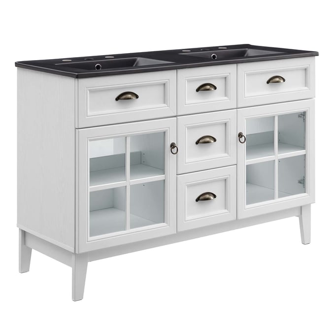 Modway Furniture Isle White Black 48 Inch Double Bathroom Vanity Cabinet EEI-5480-WHI-BLK